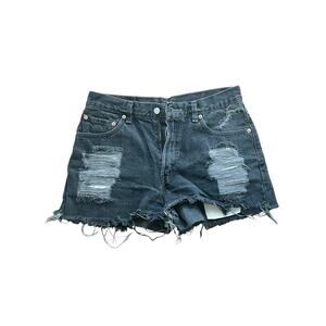 Vintage 90s Women’s Levi’s 550 Distressed Relaxed Fit Black Denim Shorts - 30”